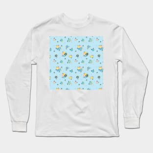 Cute flowers in light blue background Long Sleeve T-Shirt